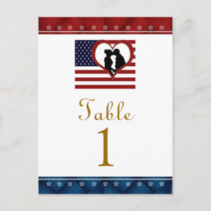 Flag Herz Patriotic Wedding Tischnummer Cards