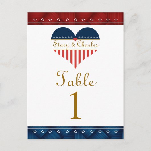 Flag Herz Patriotic Wedding Tischnummer Cards (Vorderseite)