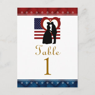 Flag Herz Patriotic Wedding Tischnummer Cards