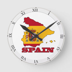 Flag in Map of Spain Runde Wanduhr