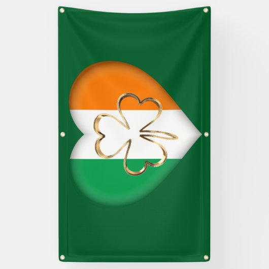 Flag Irland Herz mit Kleeblatt St. Patrick Banner (Vertikal)