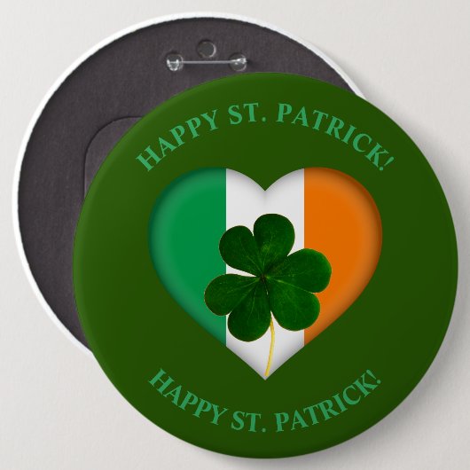 Flag Irland Herz mit Kleeblatt St. Patrick Button (Vorne & Hinten)