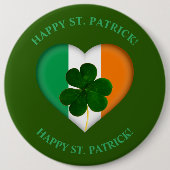 Flag Irland Herz mit Kleeblatt St. Patrick Button (Vorderseite)