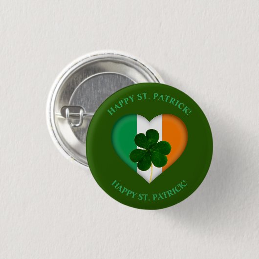 Flag Irland Herz mit Kleeblatt St. Patrick Button (Vorne & Hinten)