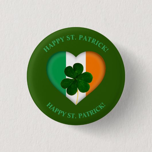 Flag Irland Herz mit Kleeblatt St. Patrick Button (Vorderseite)