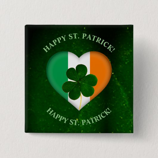 Flag Irland Herz mit Kleeblatt St. Patrick Button (Vorderseite)