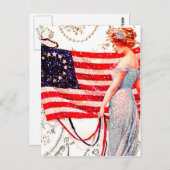 Flag Lady 4. Juli Patriotische Vintage Postkarte K (Vorne/Hinten)