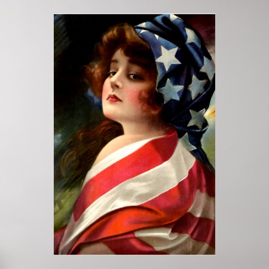 Flag Lady 4. Juli Vintage Patriotische Kunst Poster (Vorne)