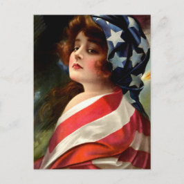 Flag Lady 4. Juli Vintage Patriotische Kunst Postkarte