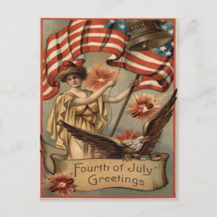 Flag Lady Liberty Fireworks Firecracker Postkarte
