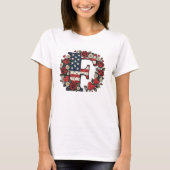 Flag Letter F Roses Wreath Monogram T-Shirt (Vorderseite)