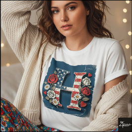 Flag Letter H Roses Hearts Monogram T-Shirt