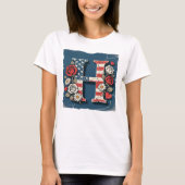 Flag Letter H Roses Hearts Monogram T-Shirt (Vorderseite)