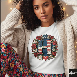 Flag Letter H Roses Wreath Monogram T-Shirt