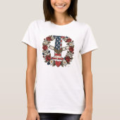 Flag Letter I Military Floral Wreath T-Shirt (Vorderseite)