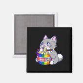 Flag mit Anime-Pride-Katze mit Katze-Essen Magnet (Vorderseite/Rückseite)