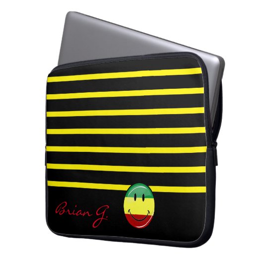 Flag mit glänzenden Runden Lächeln der Rasta-Farbe Laptopschutzhülle (Vorderseite Links)