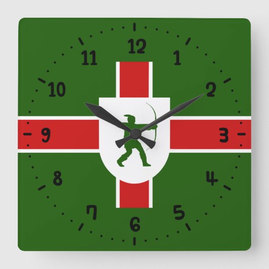 Flag Nottinghamshire Square Wall Clock Quadratische Wanduhr (Vorderseite)