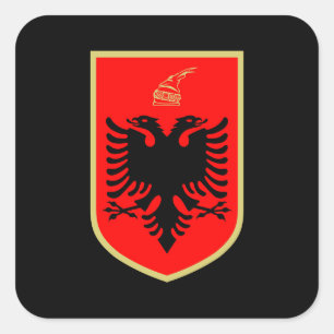 Flag of Albania, albanian Coat of Arms Quadratischer Aufkleber