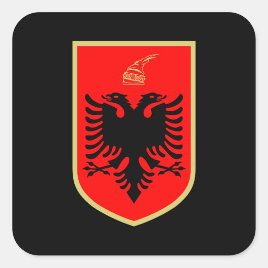 Flag of Albania, albanian Coat of Arms Quadratischer Aufkleber (Vorderseite)