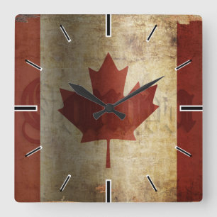 Flag of Canada / Grunge... Quadratische Wanduhr