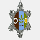 Flag of city Fresno, California Snowflake Pewte Schneeflocken Zinn-Ornament (Links)