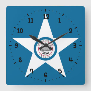 Flag of city Houston, Texas Square Wall Clock Quadratische Wanduhr