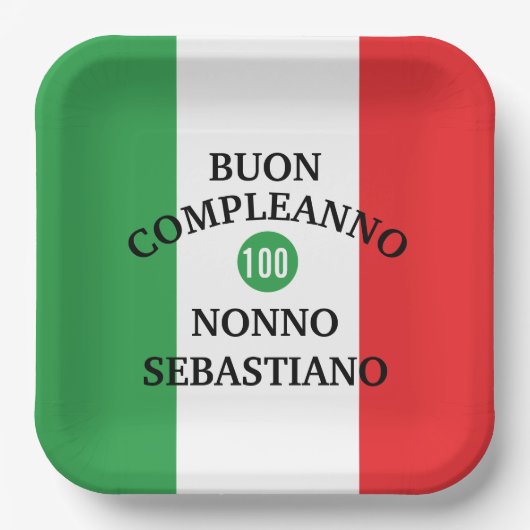 Flag of Italy Buon Compleanno or Anniversario Pappteller (Vorderseite)
