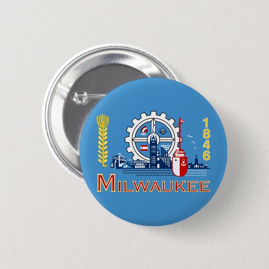 Flag of Milwaukee, Wisconsin Pinback Button (Vorne & Hinten)