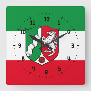 Flag of North-Rhine Westphalia Square Wall Clock Quadratische Wanduhr