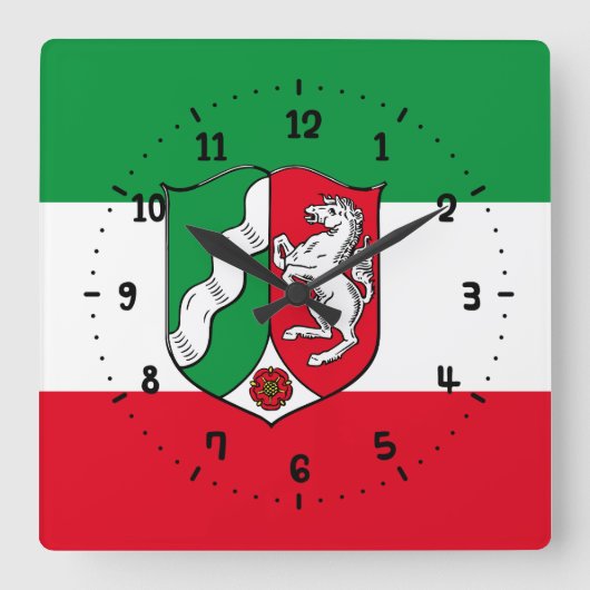 Flag of North-Rhine Westphalia Square Wall Clock Quadratische Wanduhr (Vorderseite)