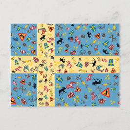 Flag of Sweden with culture icons postcard Postkarte