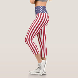 Flag Patriotic Red White Blue US Flagge Capri Leggings
