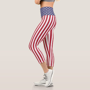 Flag Patriotic Red White Blue US Flagge Capri Leggings