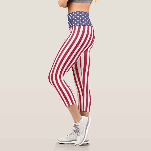 Flag Patriotic Red White Blue US Flagge Capri Leggings (Links)