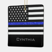 Flag "personalisiert Thin Blue Line Glitzer" Keramikornament (Links)