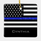 Flag "personalisiert Thin Blue Line Glitzer" Keramikornament (Vorderseite)