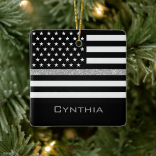 Flag "Personalisiert Thin Grey Line"-Glitzer Keramikornament