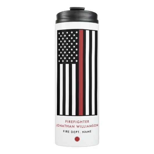 Flag "personalisierter Feuerwehrmann mit dünner ro Thermosbecher (Vorderseite)