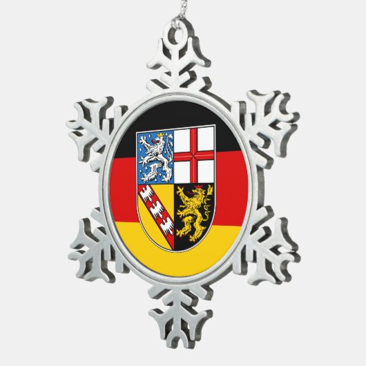 Flag Saarland Snowflake Pewter Weihnachten Schneeflocken Zinn-Ornament (Rechts)