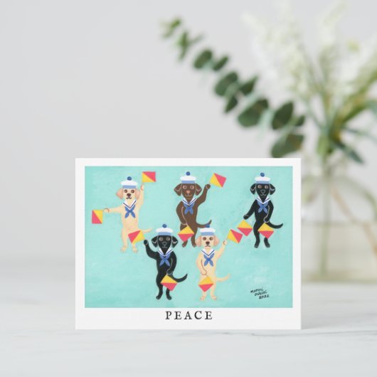 Flag Semaphore Labradors senden Nachricht von PEAC Postkarte (Stehend Vorderseite)