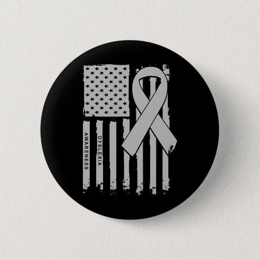 Flag Silver Ribbon Dyslexie Bewusstsein Button (Vorderseite)