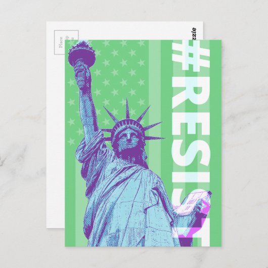Flag Statue of Liberty RESIST Art Postkarte (Vorne/Hinten)