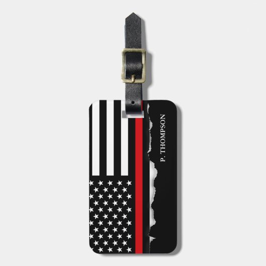 Flag Thin Red Line American Flag Personalisiert Gepäckanhänger (Vorderseite vertikal)