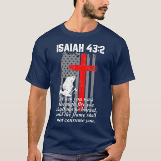 Flag "Thin Red Line Firefighter Cross Bible Verse" T-Shirt