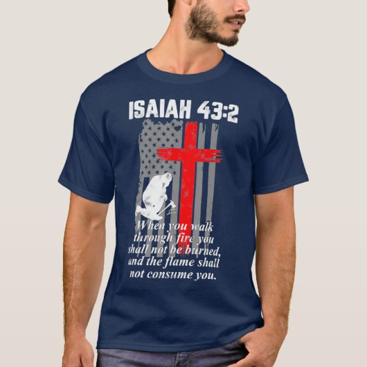 Flag "Thin Red Line Firefighter Cross Bible Verse" T-Shirt (Vorderseite)