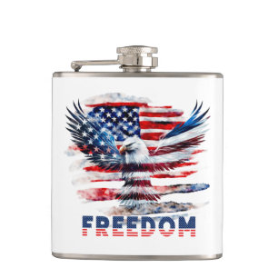 Flag und Adler der Vereinigten Staaten.Freiheit. Flachmann