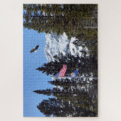 Flag und Adler mit Berg im Hintergrund Puzzle (Vertikal)
