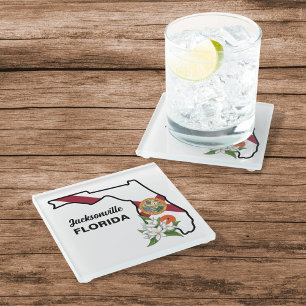 Flag und Blume Orange Blossom für benutzerdefinier Glasuntersetzer