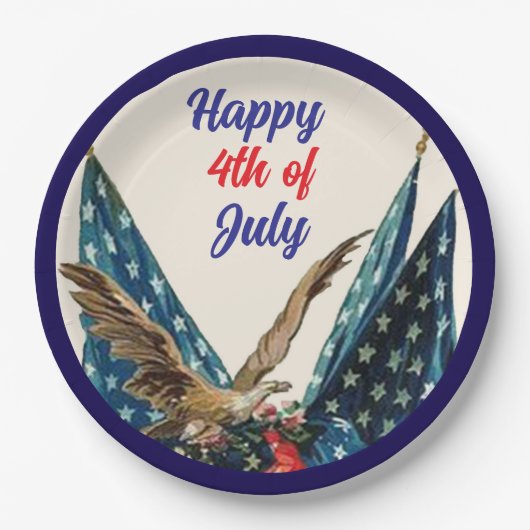 Flag und Eagle Patriotic 4. Juli Cookout Party Pappteller (Vorderseite)
